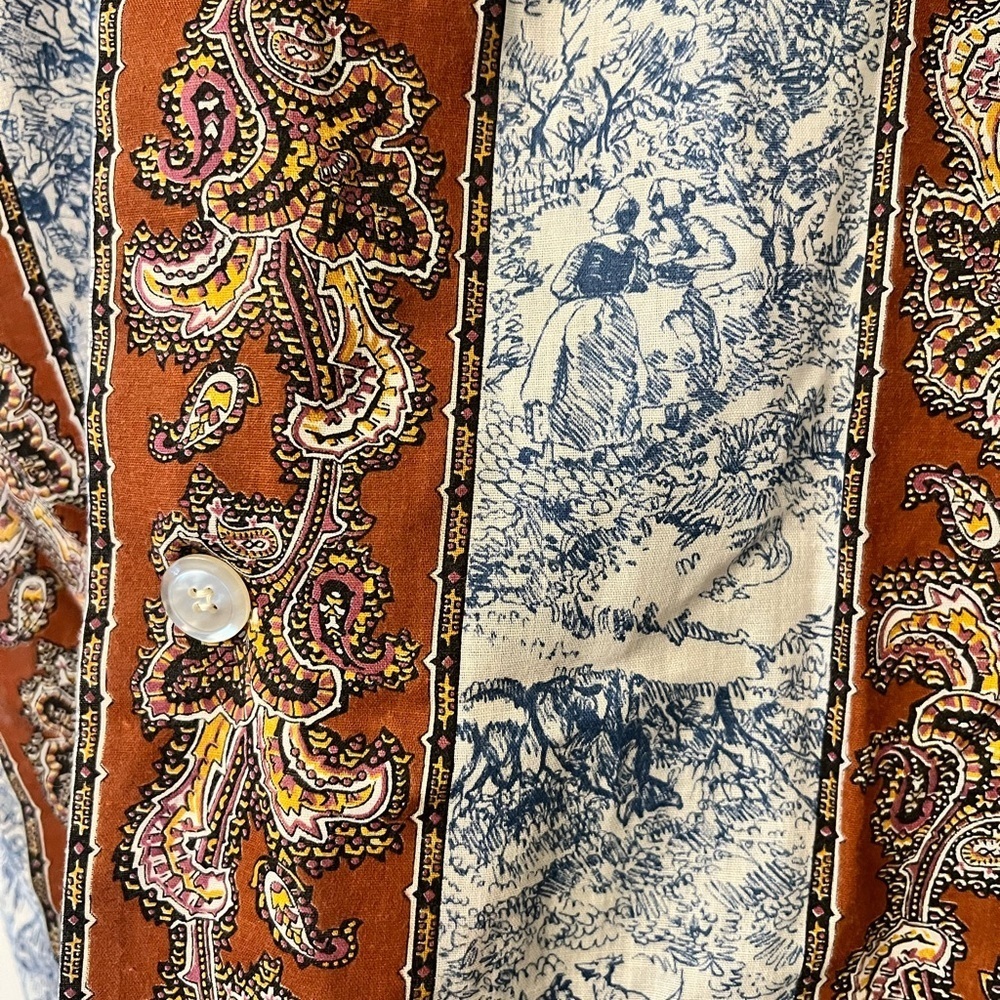 Vintage Pleetway Balloon Seat Pajama Brown Paisley Blue Toile Set Size C Large - Picture 7 of 8